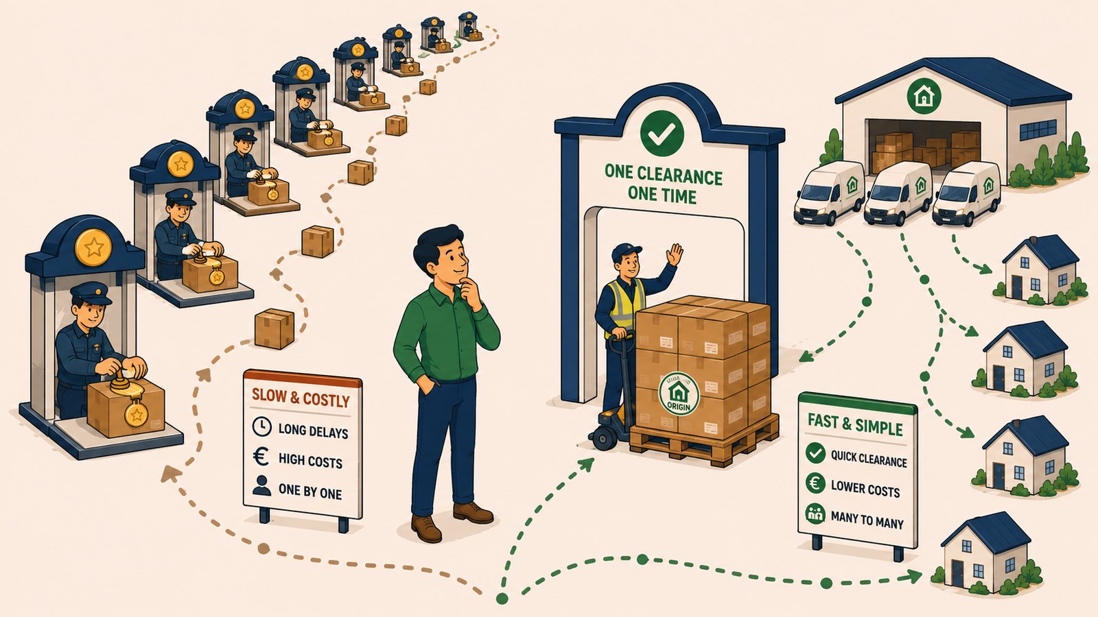 Illustration for the article EU Fulfilment vs Per-Parcel Shipping: When to Make the Switch